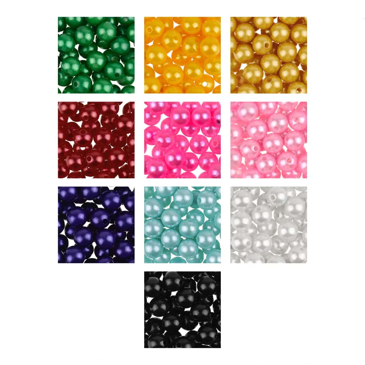 Набор бусин под жемчуг 12 мм (10 пак. по 10 гр)