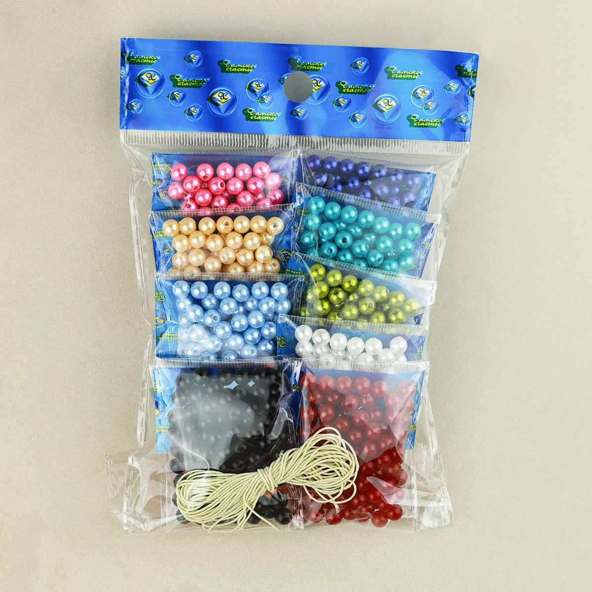 Набор бусин под жемчуг ассорти диам. 6 мм (уп. 10 пак. по 10 гр)