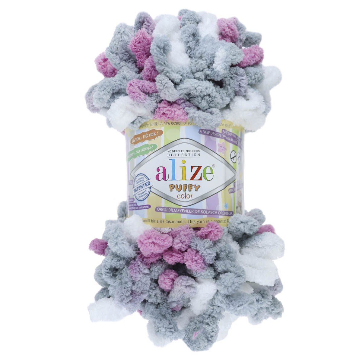Пряжа Alize &quot;Puffy Color&quot; (100 % микрополиэстер) 5 шт.х 100 г/ 9 м № 6070 серый-розовый