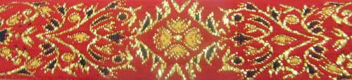 Лента отделочн. жаккард. арт. 1857 рис. 8607 красно/желтый с золотом (уп. 50 м) Лента отделочн. жаккард. арт. 1857 рис. 8607 красно/желтый с золотом (уп. 50 м)