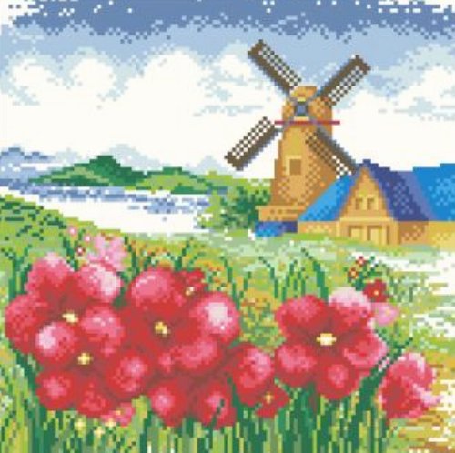 Картина из страз "Мельница" арт. АЖ-43 (30 х 30) уп. 1 шт.----------------------------------------- Картина из страз "Мельница" арт. АЖ-43 (30 х 30) уп. 1 шт.-----------------------------------------