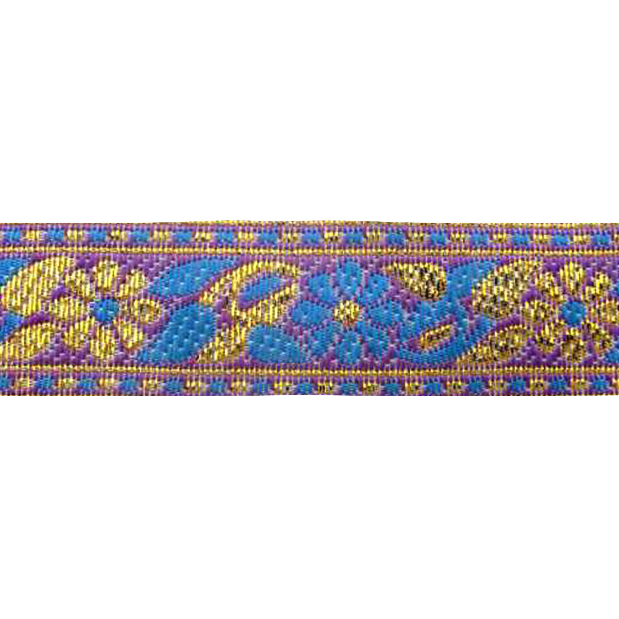 Лента жаккард. шир. 20 мм (уп. 10 ярд) 1857/7663К с золотым люрексом сиренево/синяя Лента жаккард. шир. 20 мм (уп. 10 ярд) 1857/7663К с золотым люрексом сиренево/синяя