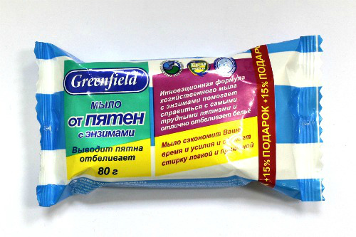 Greenfield Мыло от пятен с энзимами 80 г. ЧС-165 (уп. 4 шт.) Greenfield Мыло от пятен с энзимами 80 г. ЧС-165 (уп. 4 шт.)