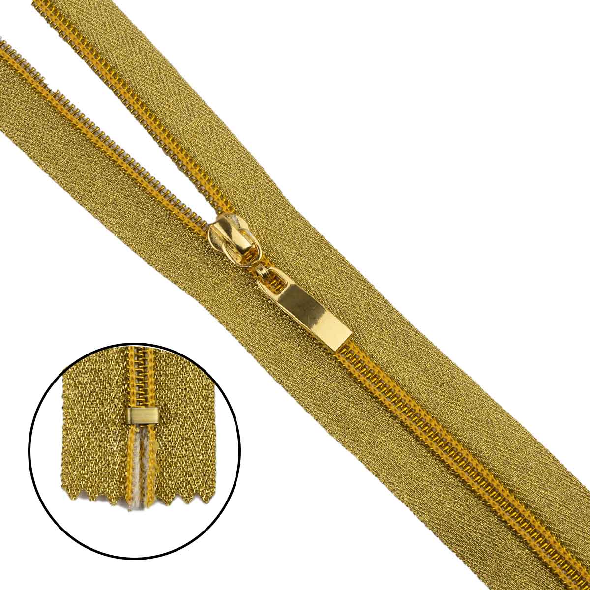 Молния декоративная "спираль" тип 5 н/р 20 см (тесьма и звено-золото)