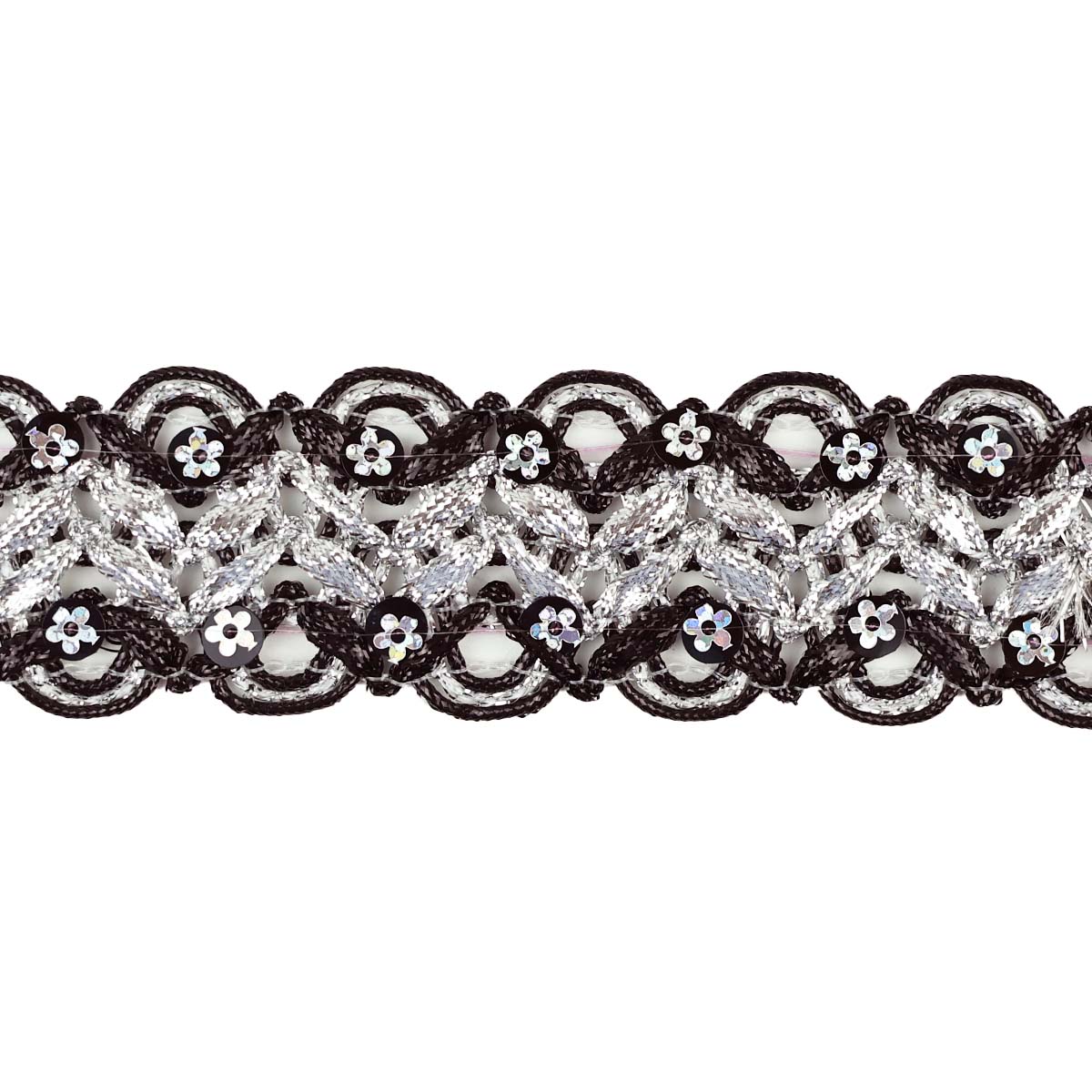 Тесьма отделочная (уп.15ярд) ш.37 мм арт.13-3546 серебро/ (39) черный