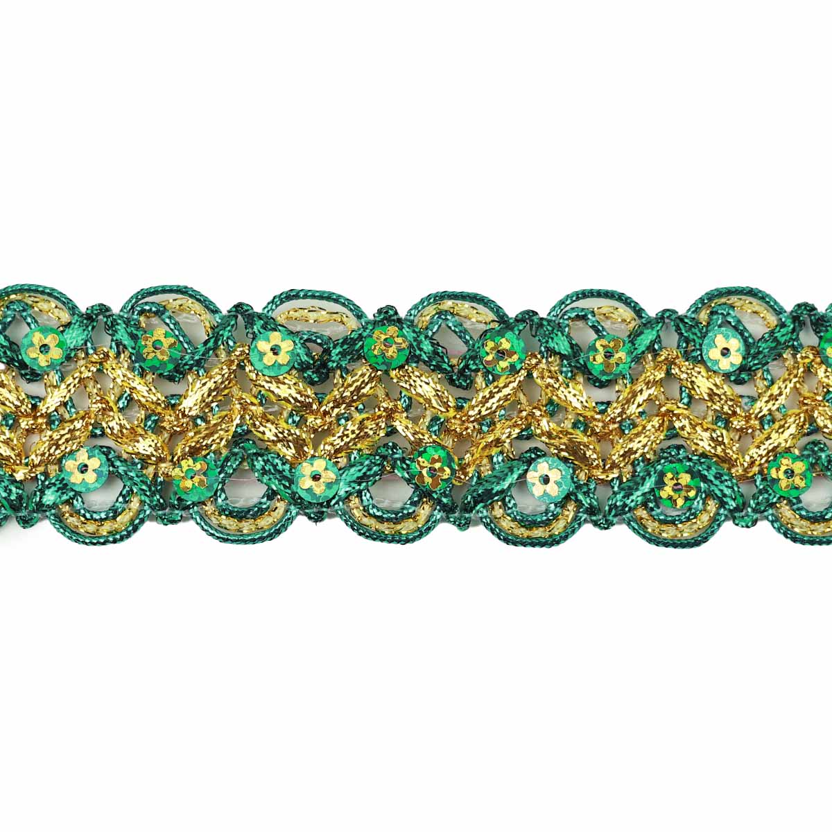 Тесьма отделочная (уп.15ярд) ш.37 мм арт.13-3546 золото/ (126)морская волна