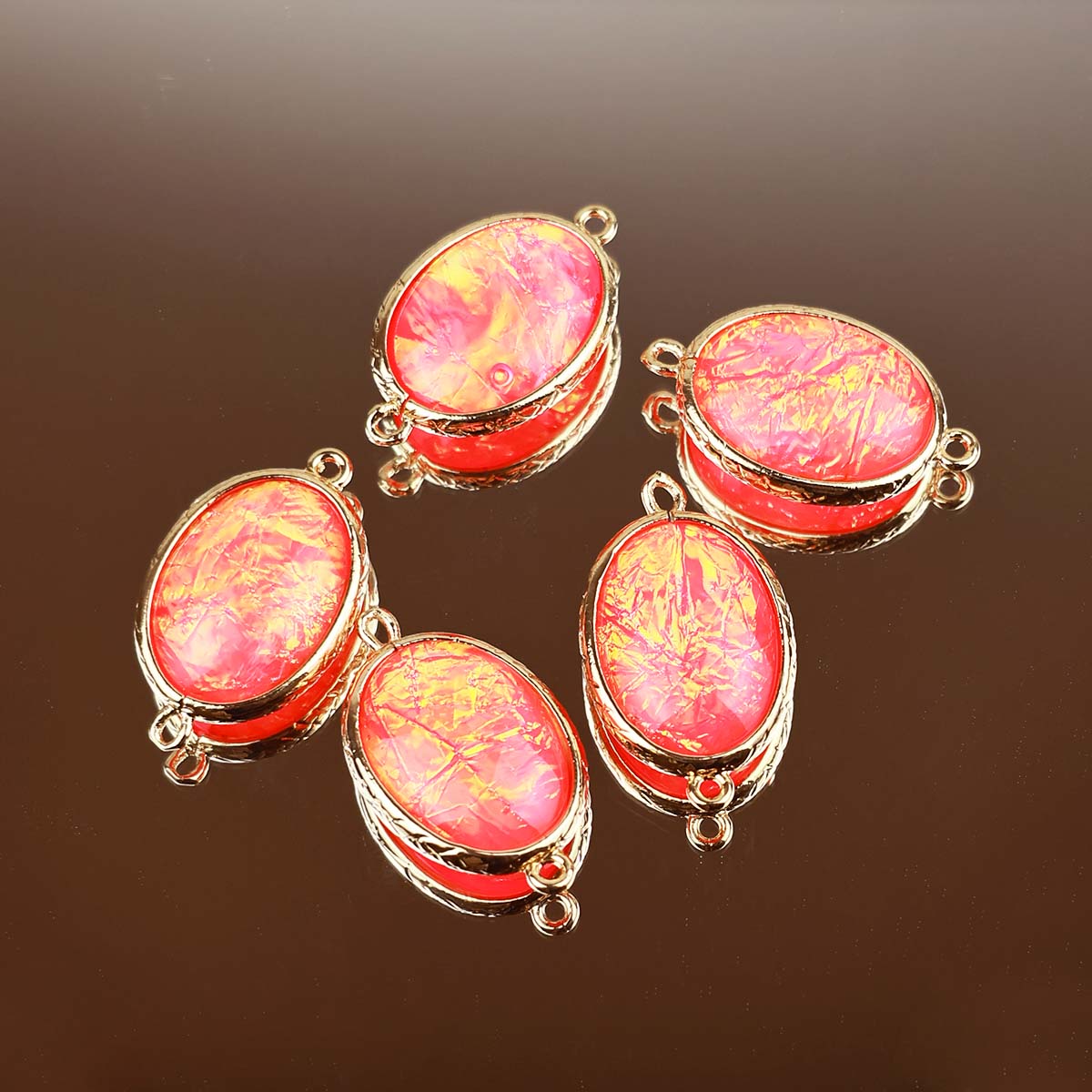 Подвеска (соединитель для бижутерии) (уп. 10шт) овал перламутровый 13*18 мм розовый