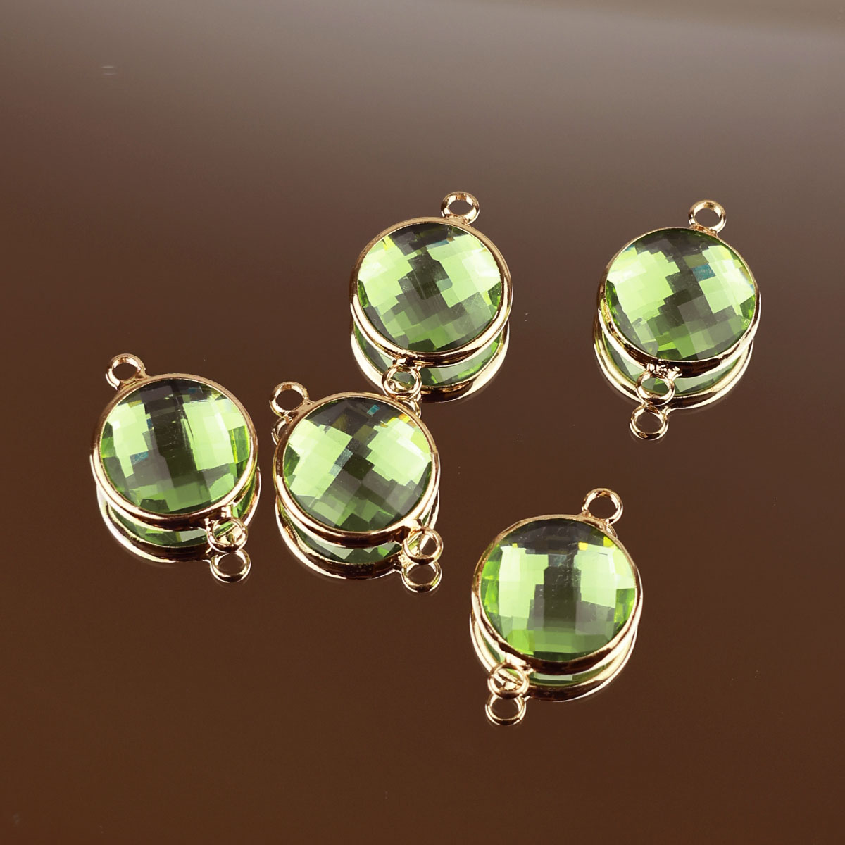 Подвеска (соединитель для бижутерии) (уп. 10шт) круг прозрачный диам. 14 мм 008 салатовый