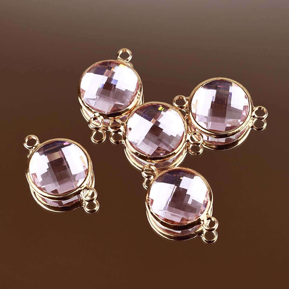 Подвеска (соединитель для бижутерии) (уп. 10шт) круг прозрачный диам. 14 мм 009 розовый