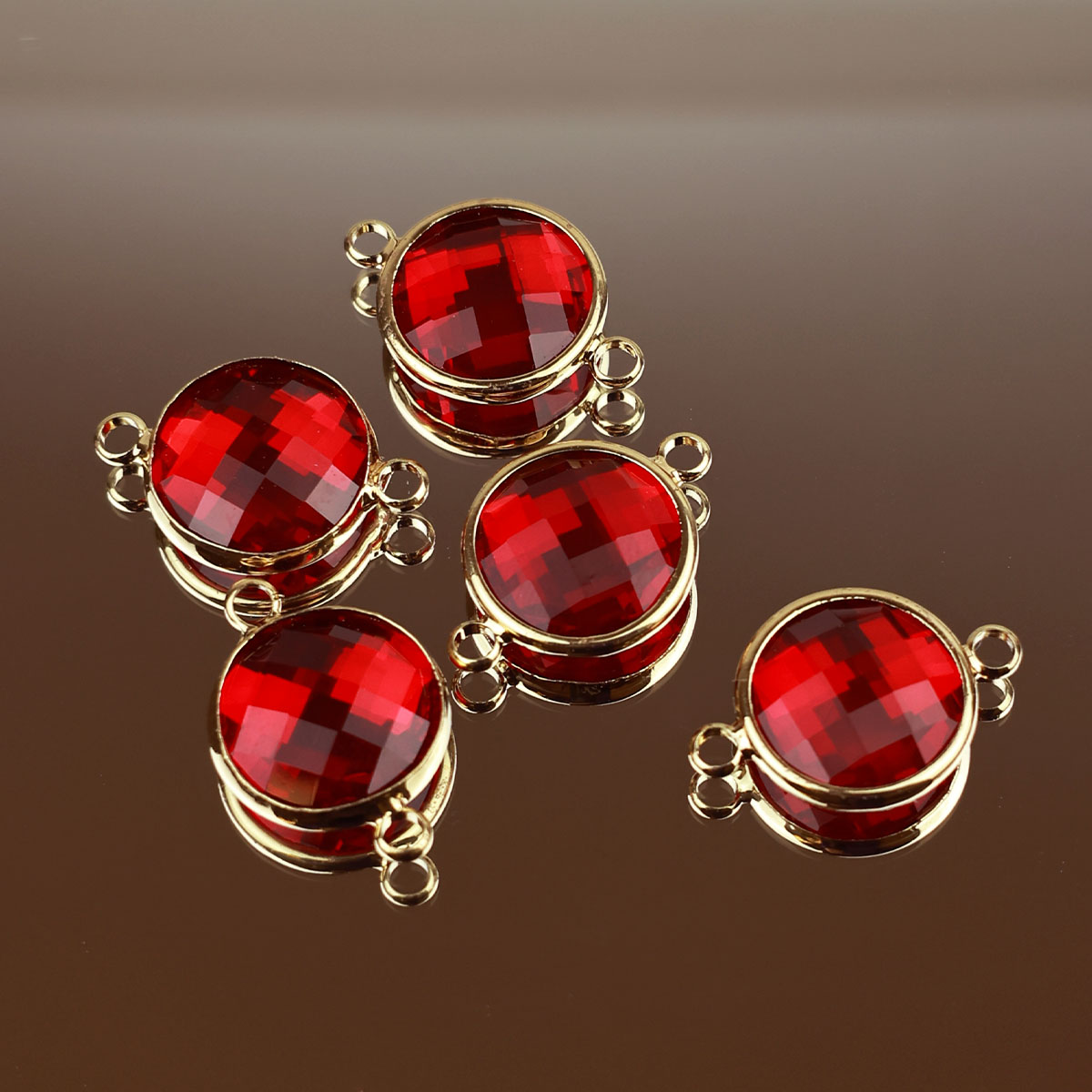 Подвеска (соединитель для бижутерии) (уп. 10шт) круг прозрачный диам. 14 мм 011 красный