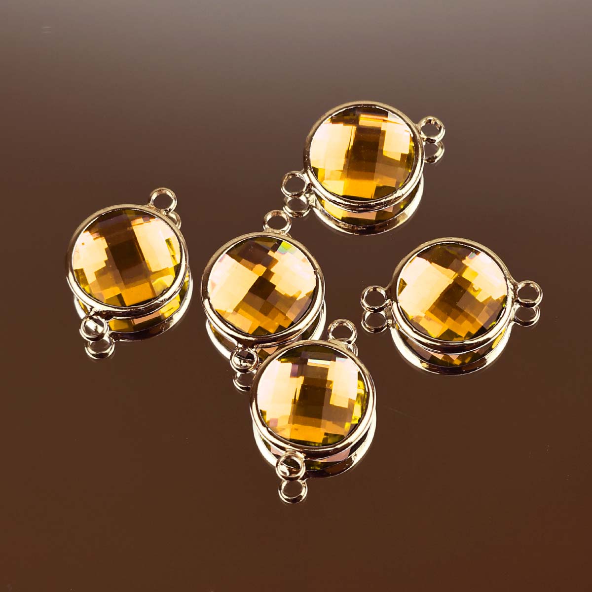 Подвеска (соединитель для бижутерии) (уп. 10шт) круг прозрачный диам. 14 мм 018 желтый