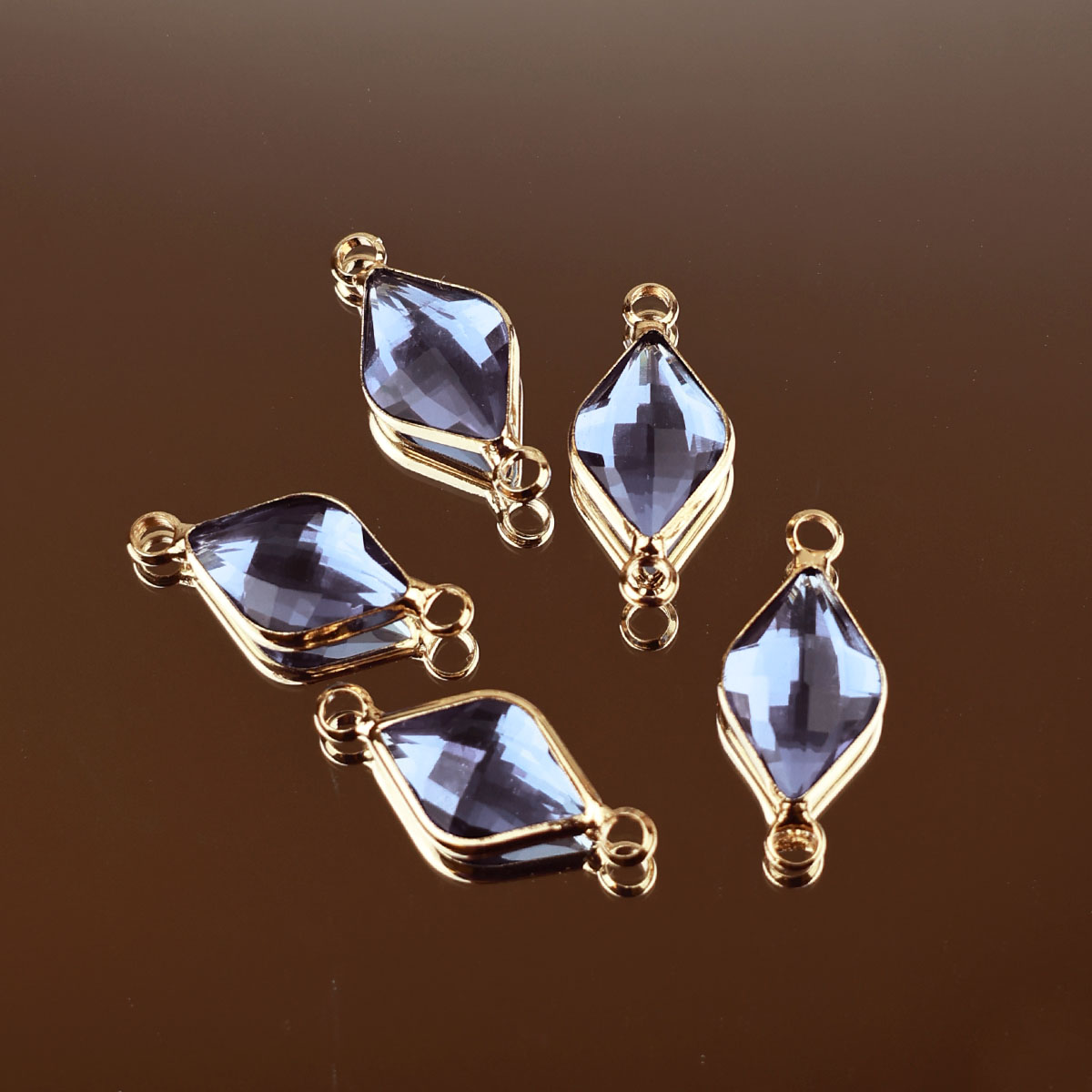 Подвеска (соединитель для бижутерии) (уп. 10шт) ромб прозрачный 10*14 мм 013 голубой