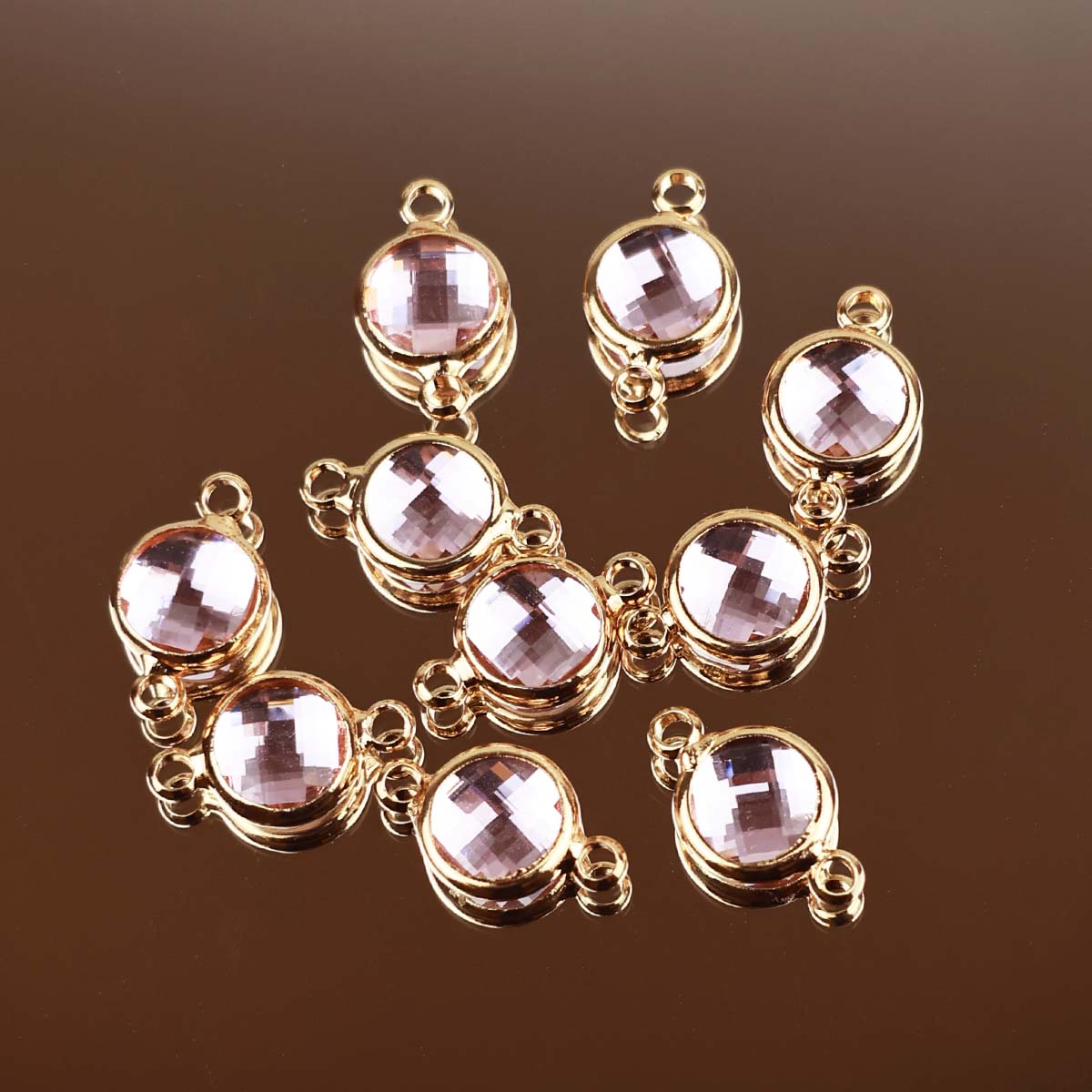 Подвеска (соединитель для бижутерии) (уп. 10шт) круг прозрачный диам. 8 мм 009 розовый