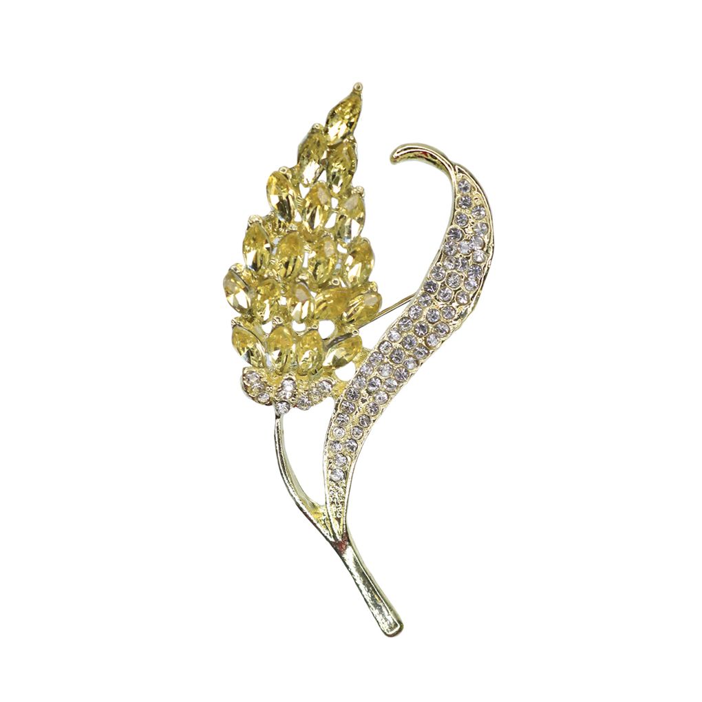 Брошь № 4717 (уп. - 1 шт.) " Цветок" 60 х 30 мм  желтый металл/ стразы