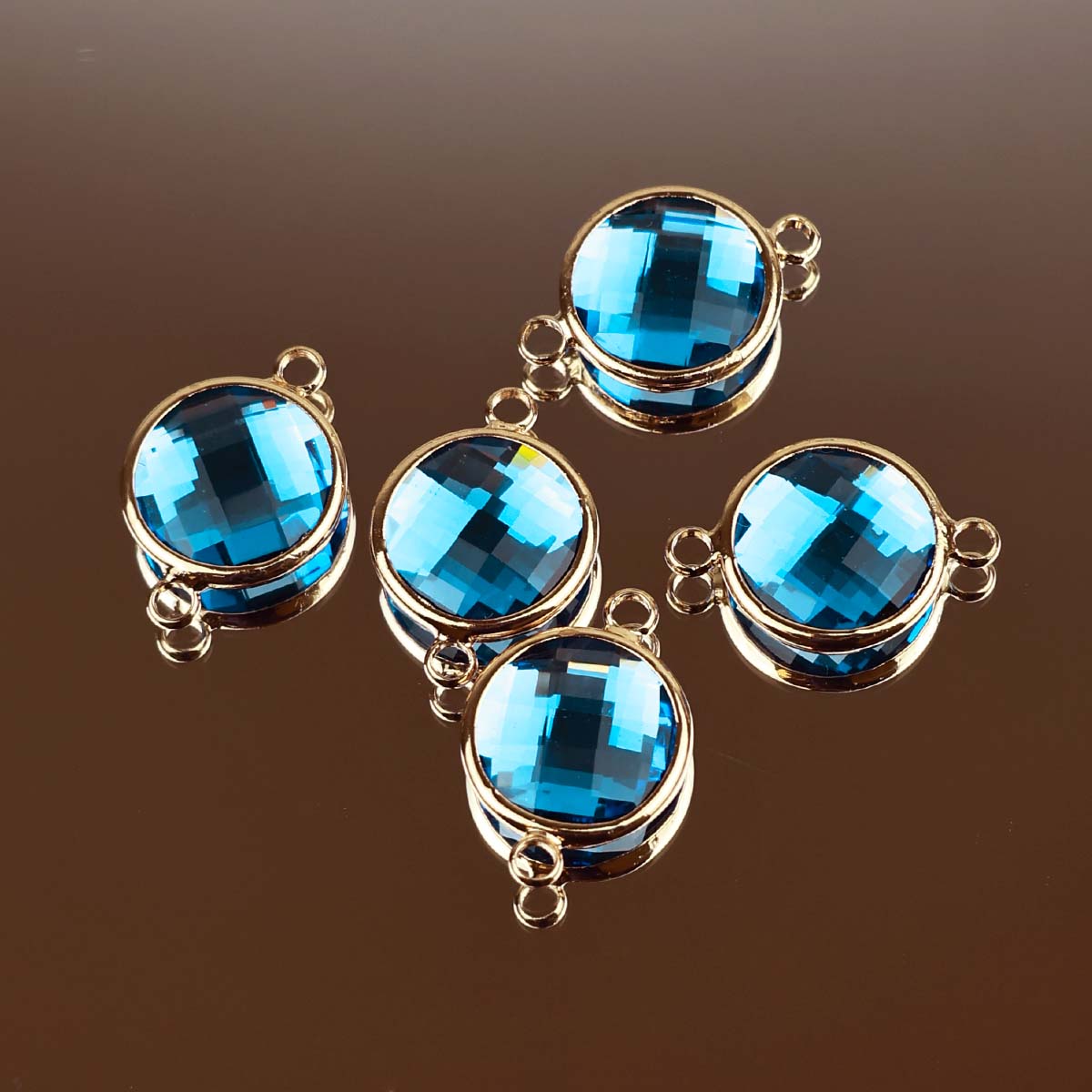 Подвеска (соединитель для бижутерии) (уп. 10шт) круг прозрачный диам. 14 мм бирюза