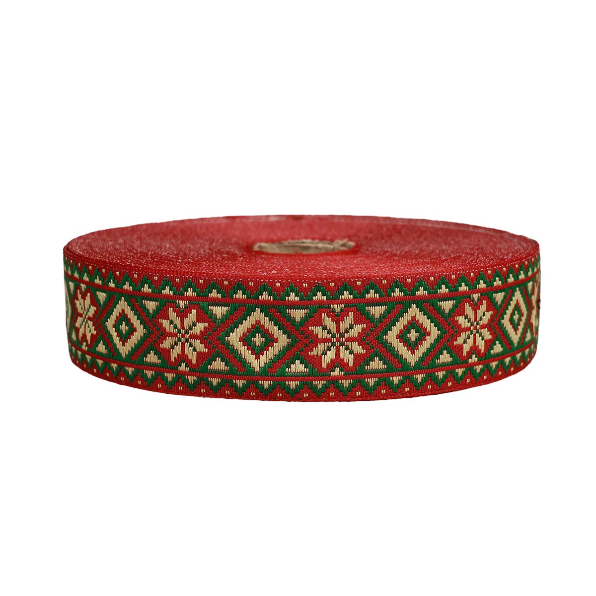 Лента отделочн. жаккард. арт. 1853 рис. 9472 шир. 30 мм красно/желтый (уп. 25 м)