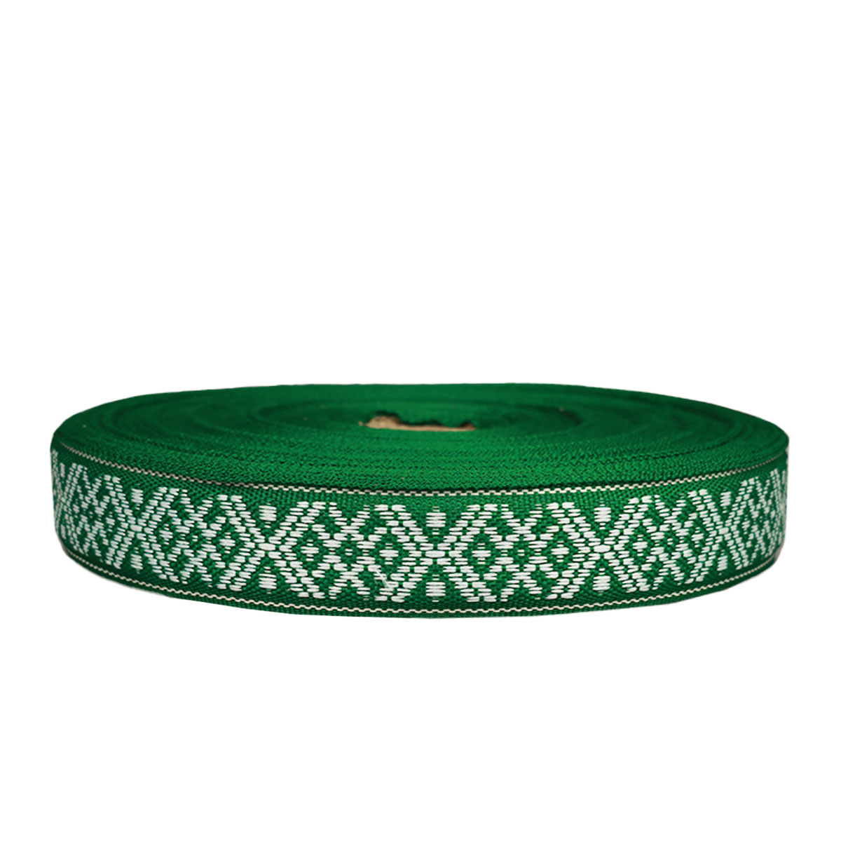 Лента жаккард. &quot;Славянский орнамент&quot; арт. 3773 рис. 9482 шир. 25 мм зелено/белый (уп. 50 м.)