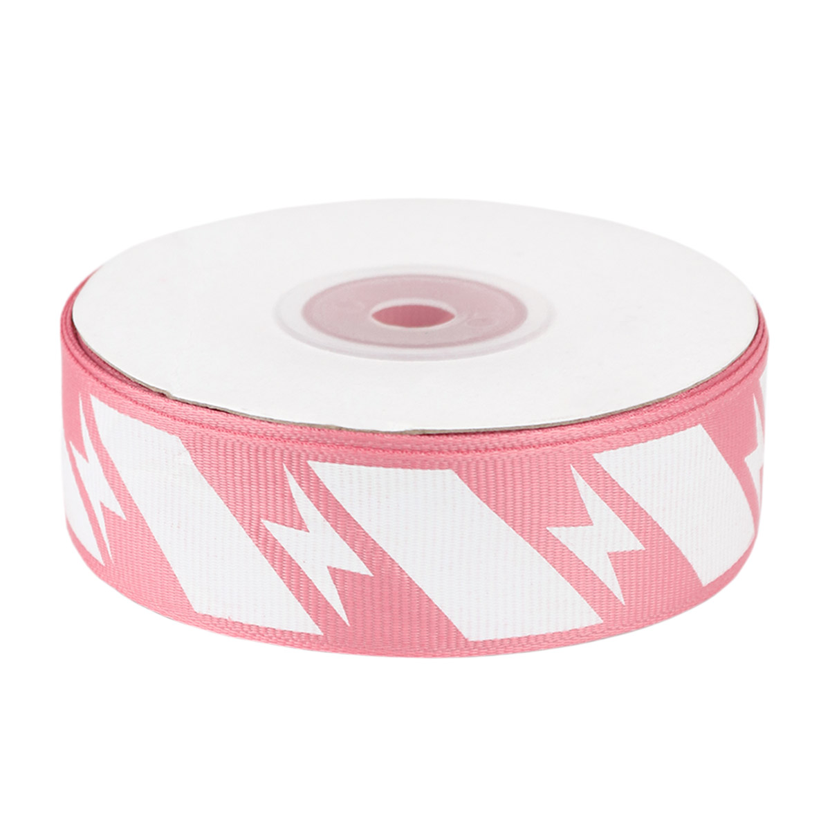 Лента декоративная репсовая (уп. 24 ярд) шир. 25 мм "МОЛНИЯ" розовый/белый