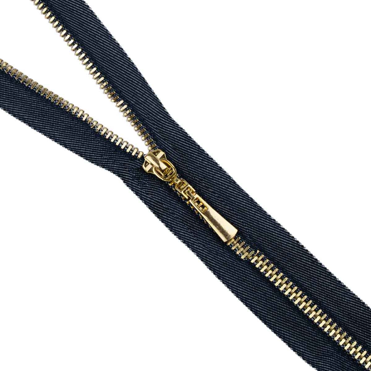 Комплект молний тип 5 "под джинсу" звено - золото, синяя тесьма  (20 см н/р-2 шт, 70 см-1 шт)