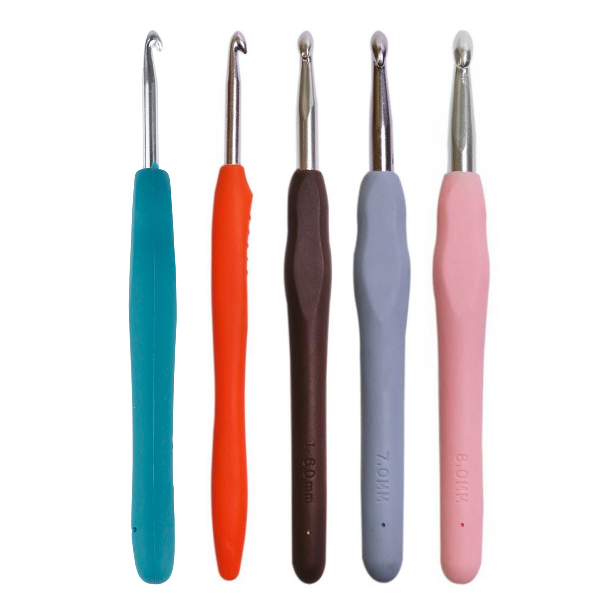 Крючки вязальные с пластмассовой/резиновой ручкой (уп. 5 шт.) (диам.: 4, 5, 6, 7, 8 мм)