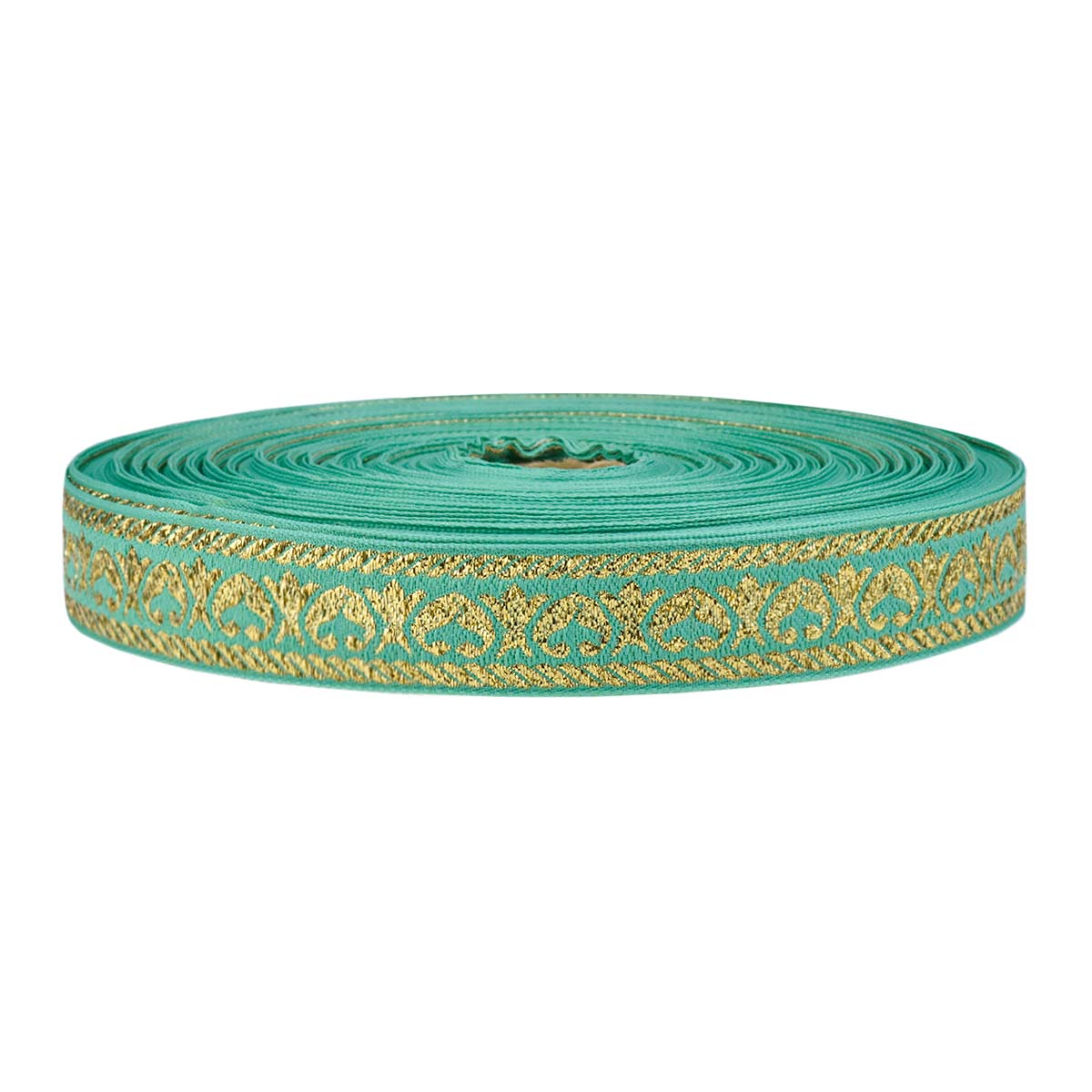 Лента отделочн. жаккард. арт. 1857 рис. 8659 шир. 24 мм мятный с золотом (уп. 50 м)