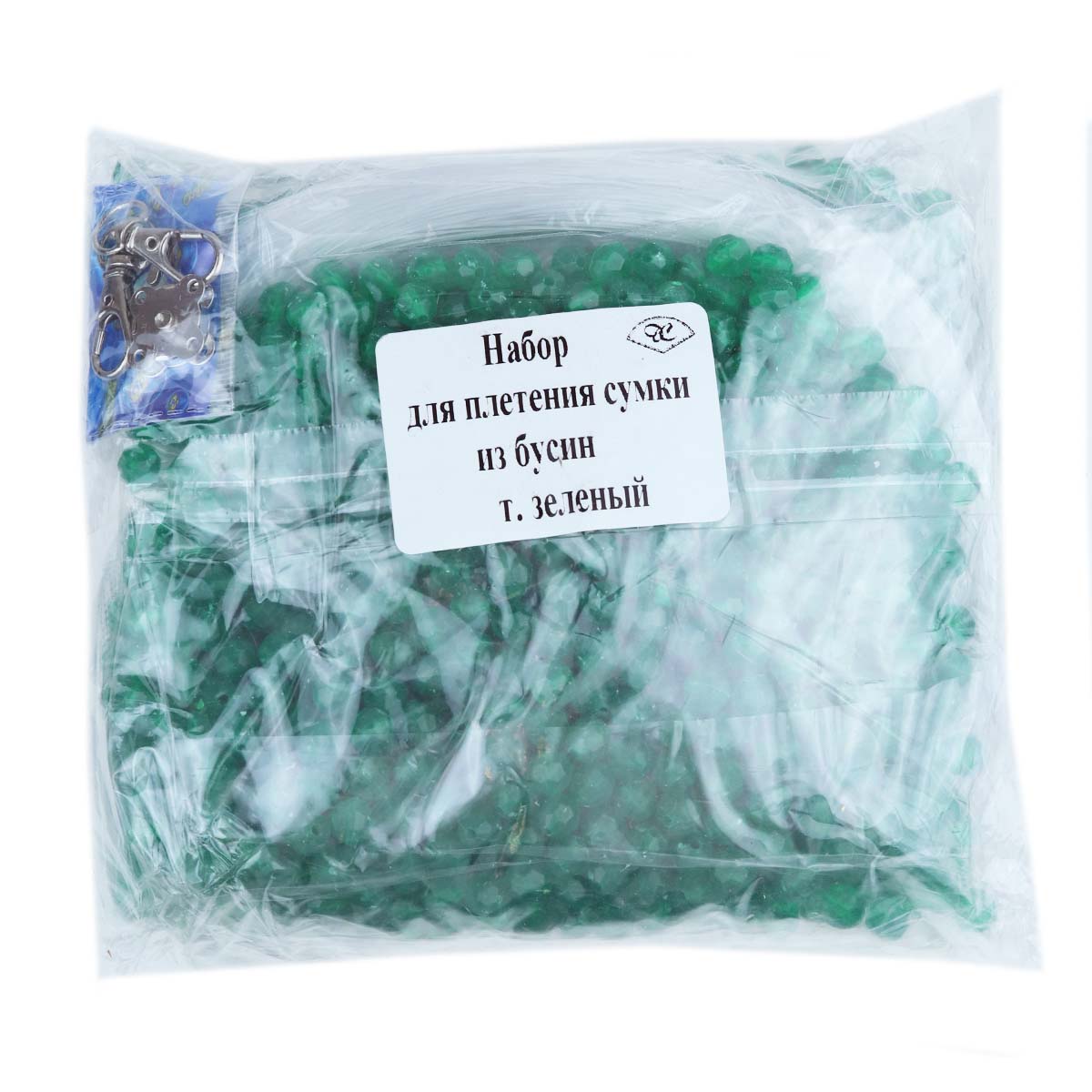 Набор для плетения сумки из бусин прозрачный темно-зеленый
