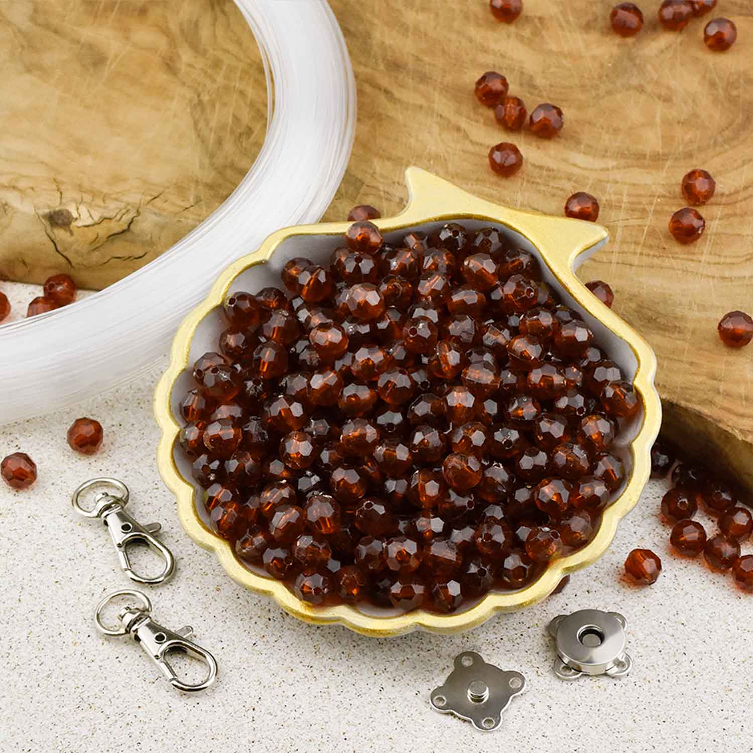 Набор для плетения сумки из бусин прозрачный коричневый