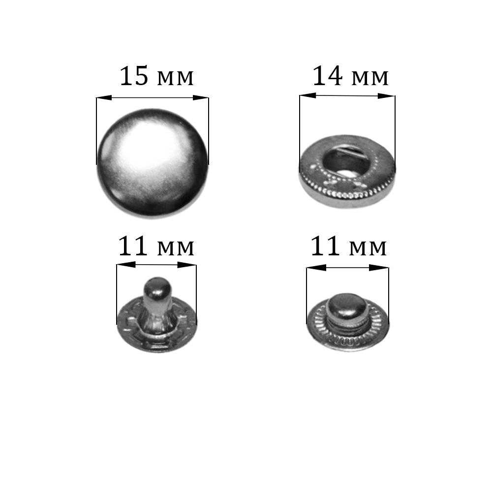 Кнопки курточные "Альфа" (уп. 1000 шт.) арт. 831 диам. 15 мм (диам. нижней части 14 мм) никель