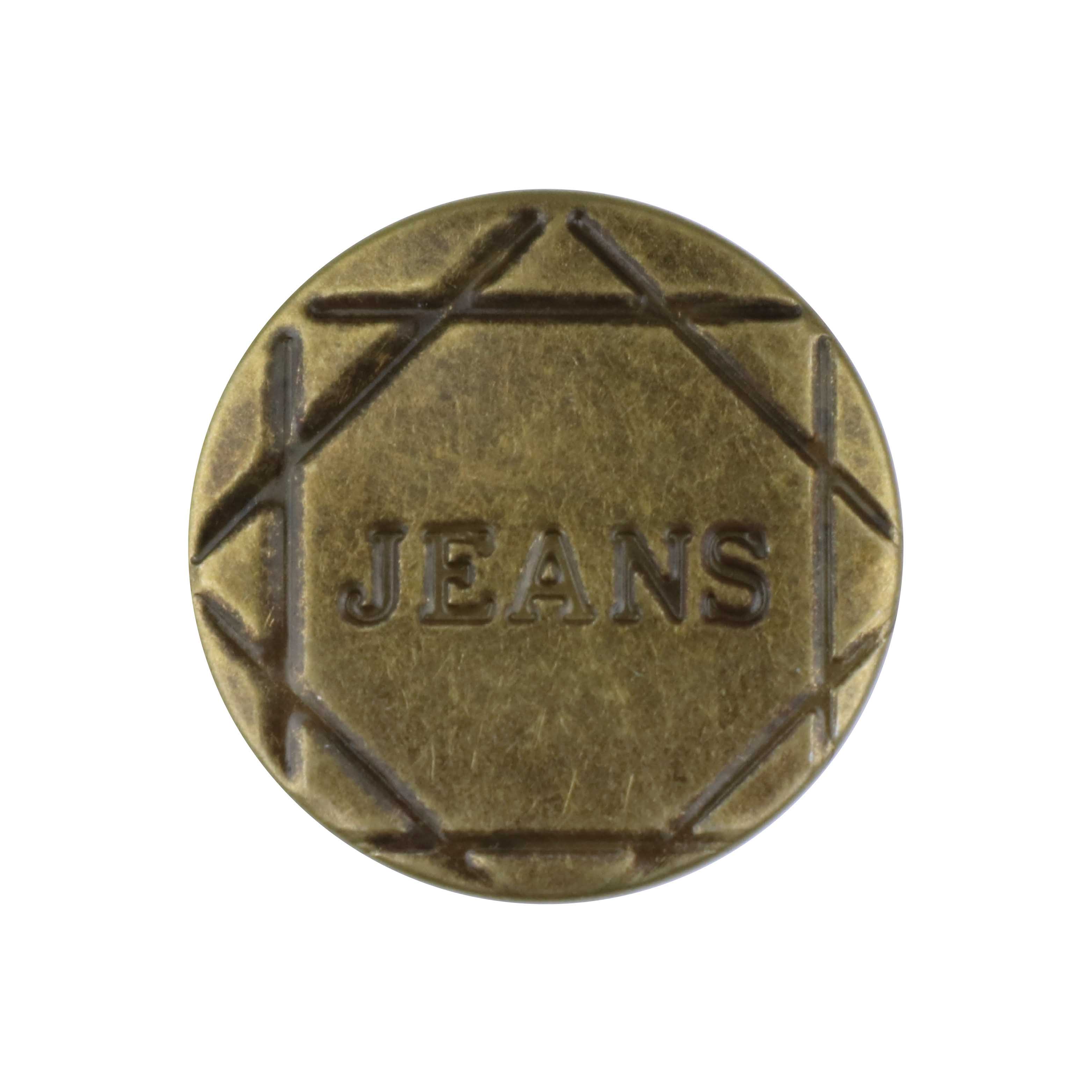 Кнопки - пуговицы джинсовые арт. 10 (уп. 100 шт.) диам. 17 мм латунь надпись в ромбе