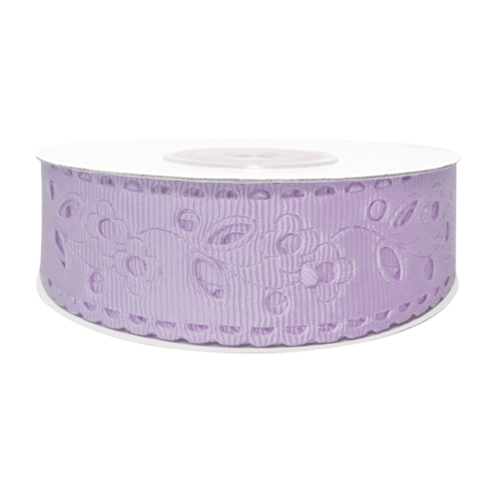 Лента декор. репсовая арт.87 с ажур.краем, выбитым рисунком "цветы" (уп. 10 ярд.) шир. 28 мм св.сир.