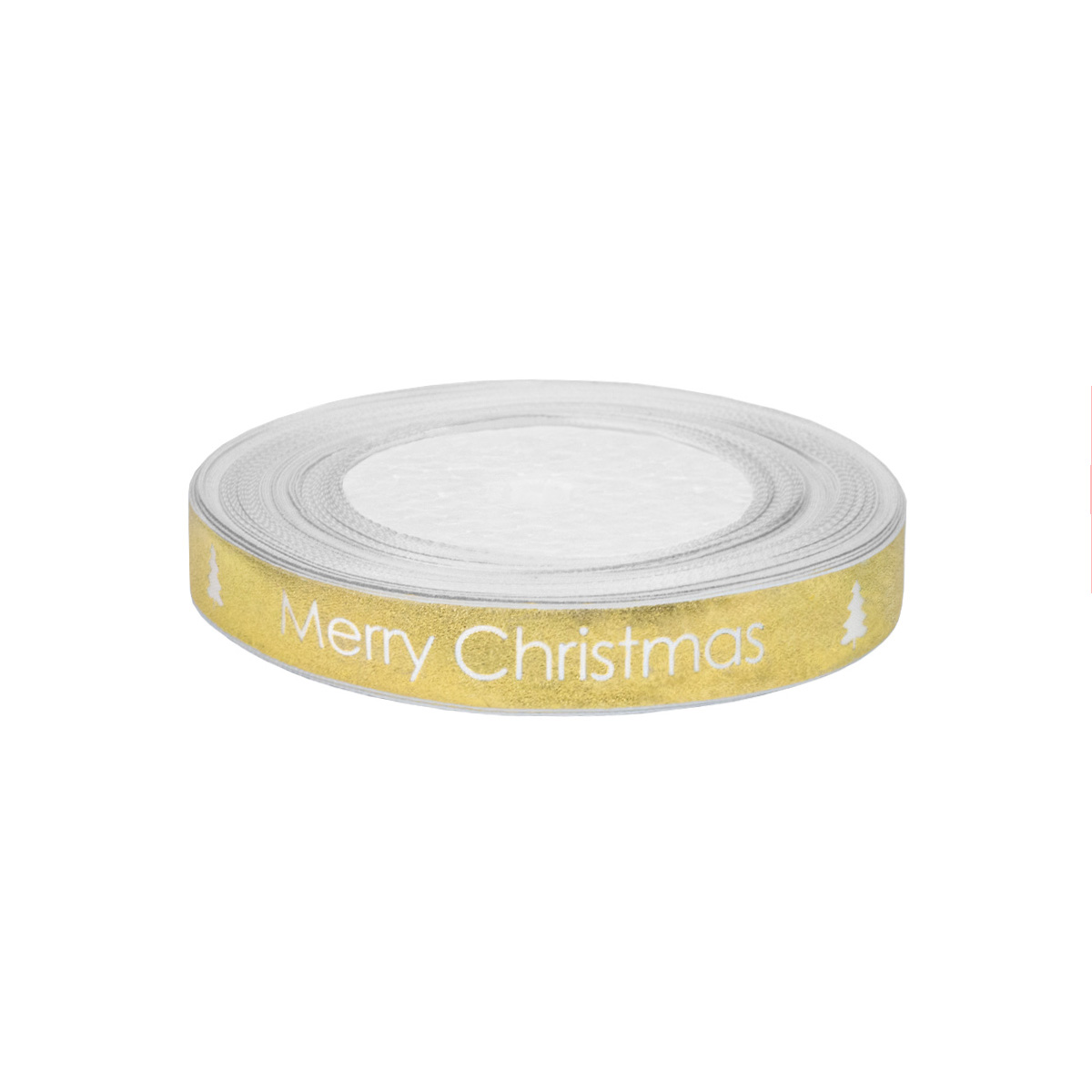 Лента декоративная (уп. 20 ярд) шир. 15 мм Merry Christmas золото#белый