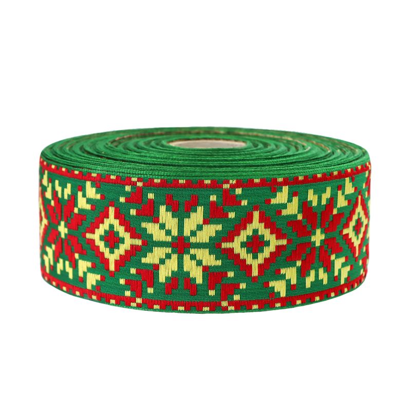 Лента отделочн. жаккард. арт. 3379 рис. 9645 шир. 50 мм зелено/красный (уп. 25 м.)