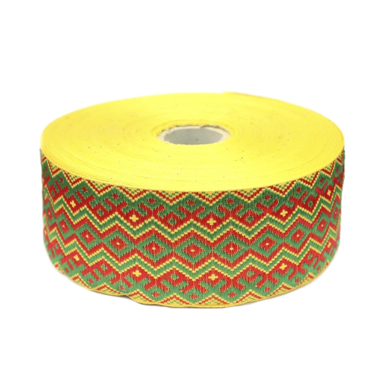 Лента отделочн. жаккард. арт. 3379 рис. 9433 шир. 50 мм желто/красный (уп. 25 м)