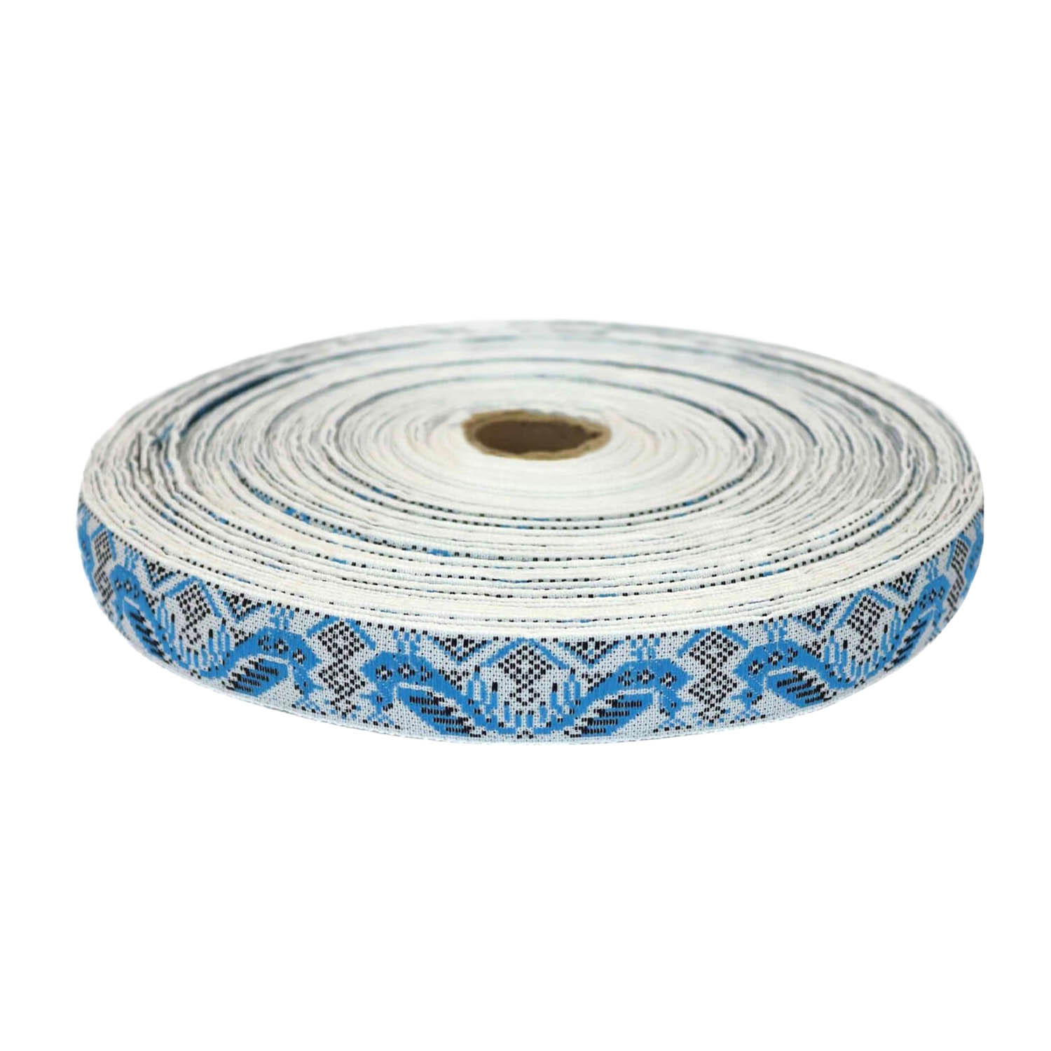 Лента жаккард. &quot;Славянский орнамент&quot; арт. 3772 рис. 9457 шир. 24 мм бело/бирюзовый (уп. 25 м) ------