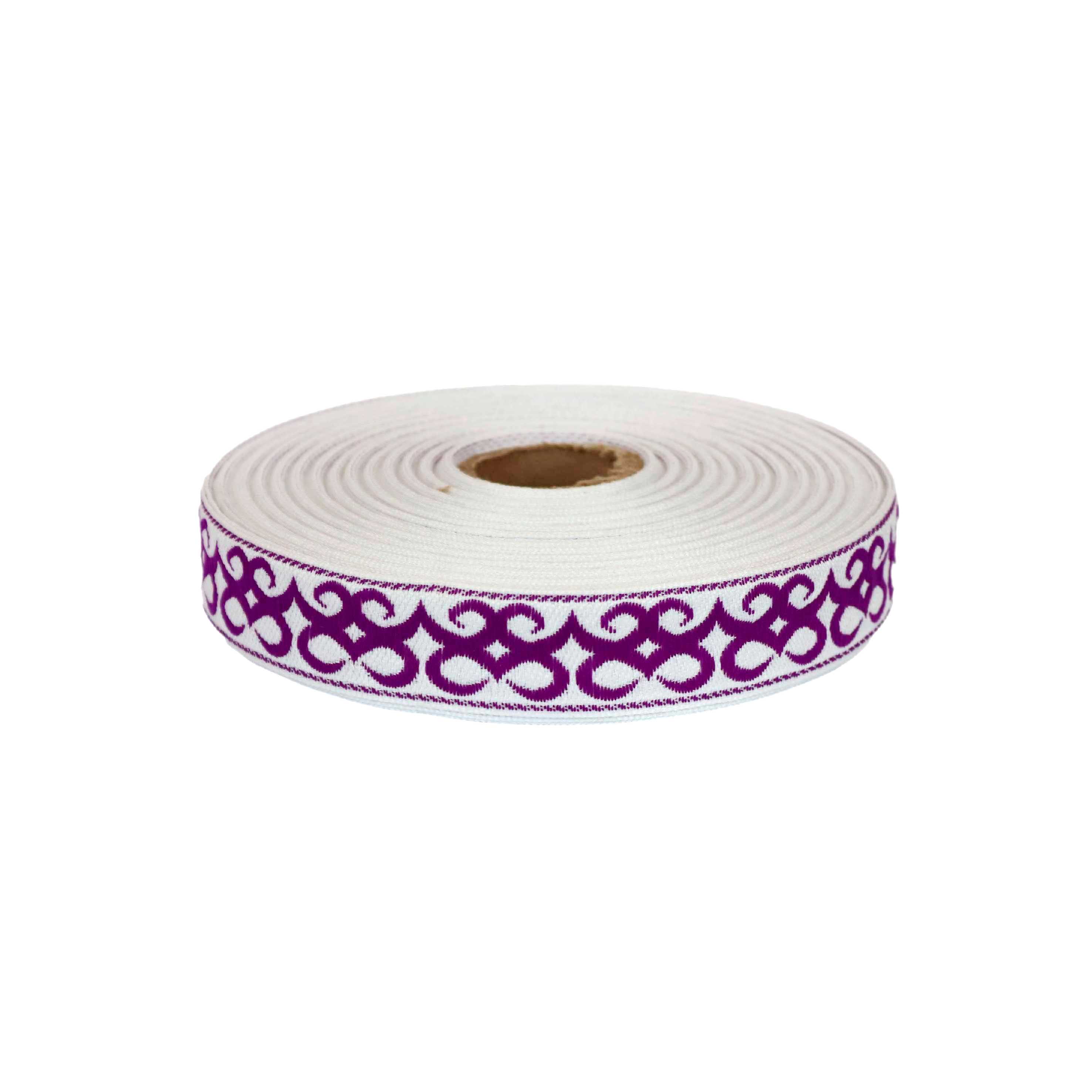 Лента жаккард. &quot;Славянский орнамент&quot; арт. 3772 рис. 9787 шир. 24 мм бело/фиолетовый (уп. 25 м)