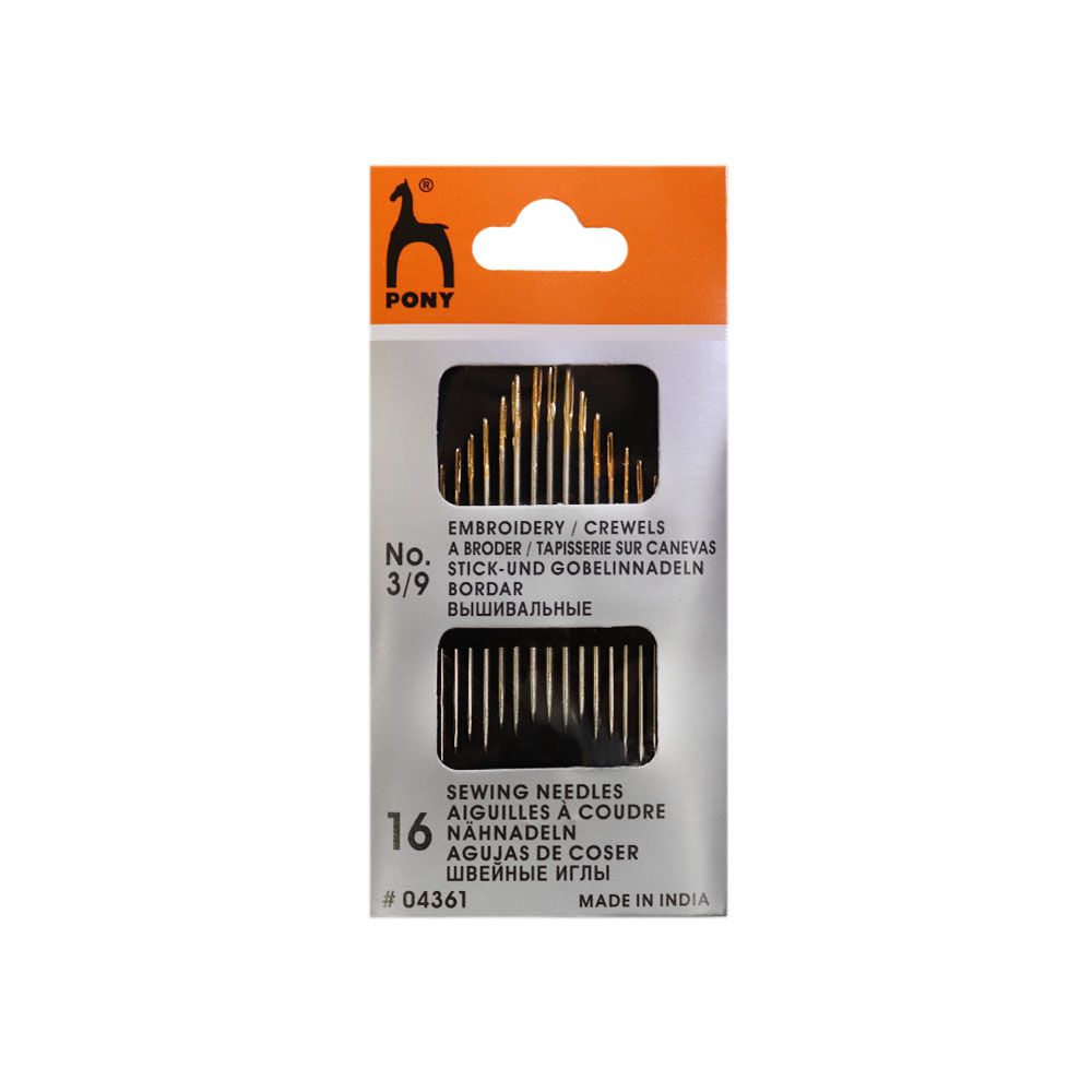 04361 Иглы для вышив. и бисера PONY зол.ушко (16 игл, дл.:34-45мм, диам.:0,53-1,02мм, 1 уп - 5 пл.)