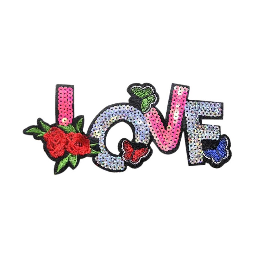 Термоаппликация с пайетками (уп.5 шт) 20,0*9,00 см &quot;LOVE&quot;