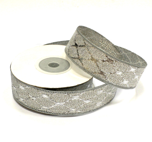 Лента декор. с люрексом (уп.10 ярд) ш.25 мм арт. LB 150-4 серебро