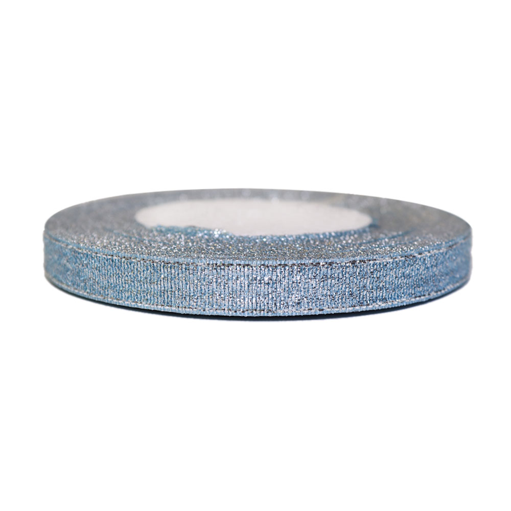 Лента декор. металлизированная (люрекс) (уп. 250 ярд 10рул по 25 ярд) шир. 10 мм голубой/серебро