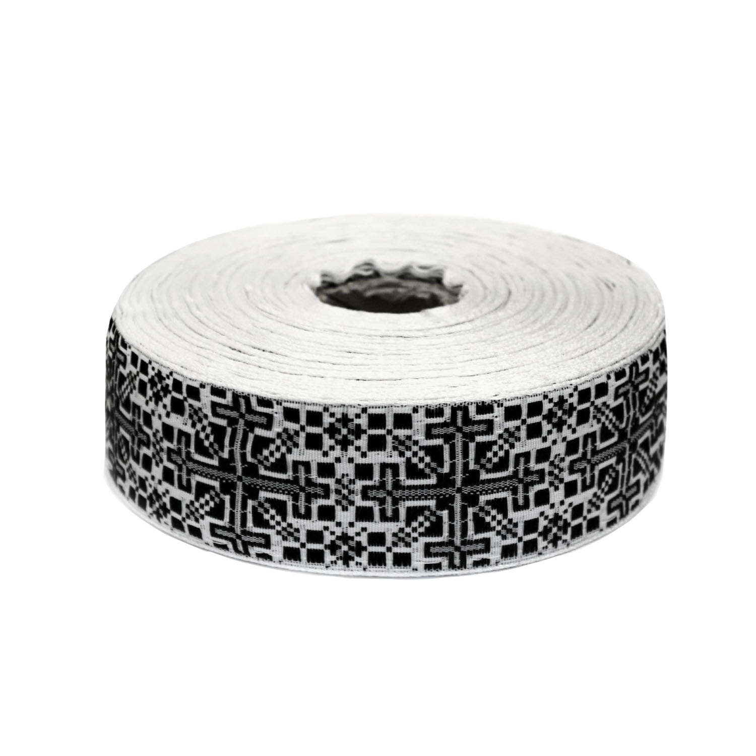 Лента отделочн. жаккард. арт. 3810 рис. 9471 шир. 35 мм бело/черный (уп. 25 м.) --------