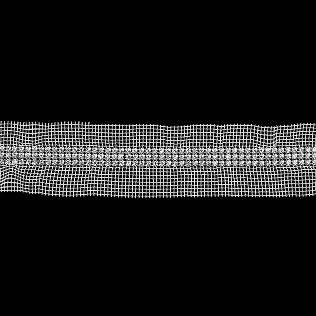 Тесьма на сетке декоративная (уп. 10 ярд) ш. 10 мм Стразы стекло 3-х рядные белый