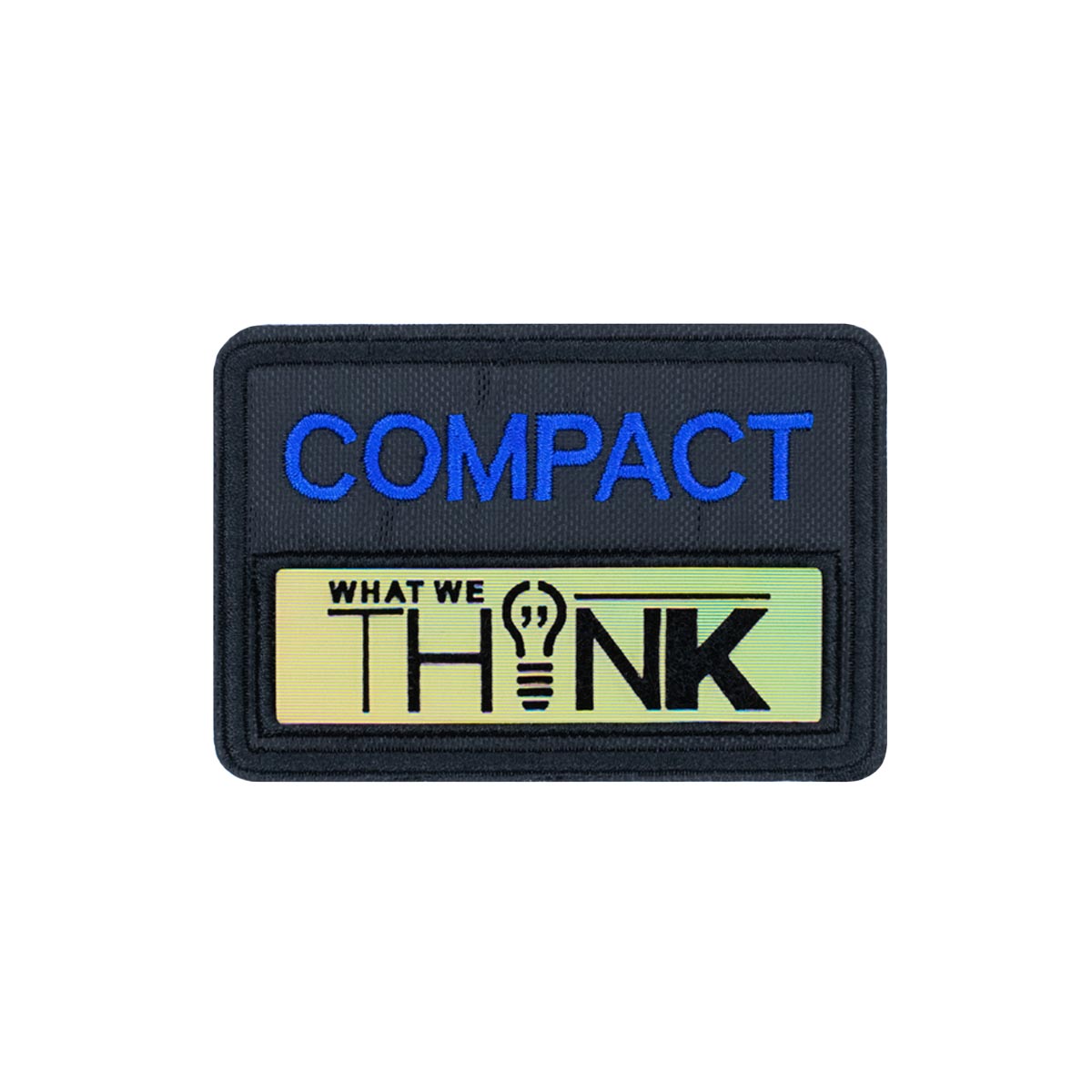 Лейбл пришивной арт.238 (уп.10шт) 77х55 мм &quot;COMPACT WHAT WE THINK&quot; черный# голография