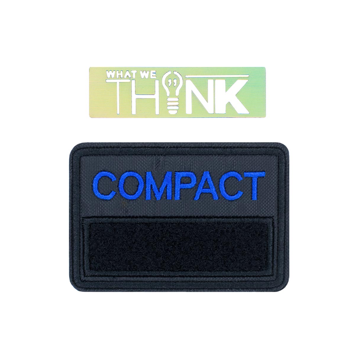 Лейбл пришивной арт.238 (уп.10шт) 77х55 мм &quot;COMPACT WHAT WE THINK&quot; черный# голография