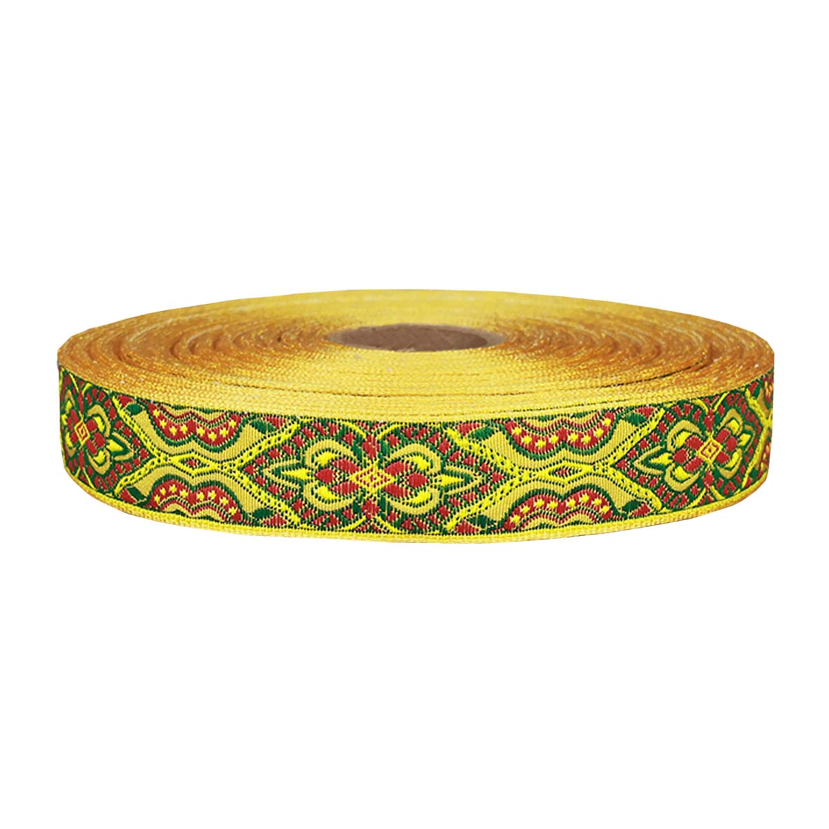 Лента отделочн. жаккард. арт. 1852 рис. 9192 шир. 22 мм желто/красный (уп. 25 м)