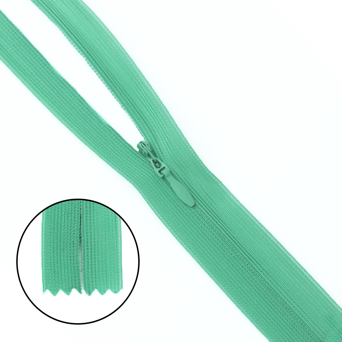 Молния "потайная" тип 0 20 см н/р (уп. 50 шт) № 110 ДС зеленая бирюза