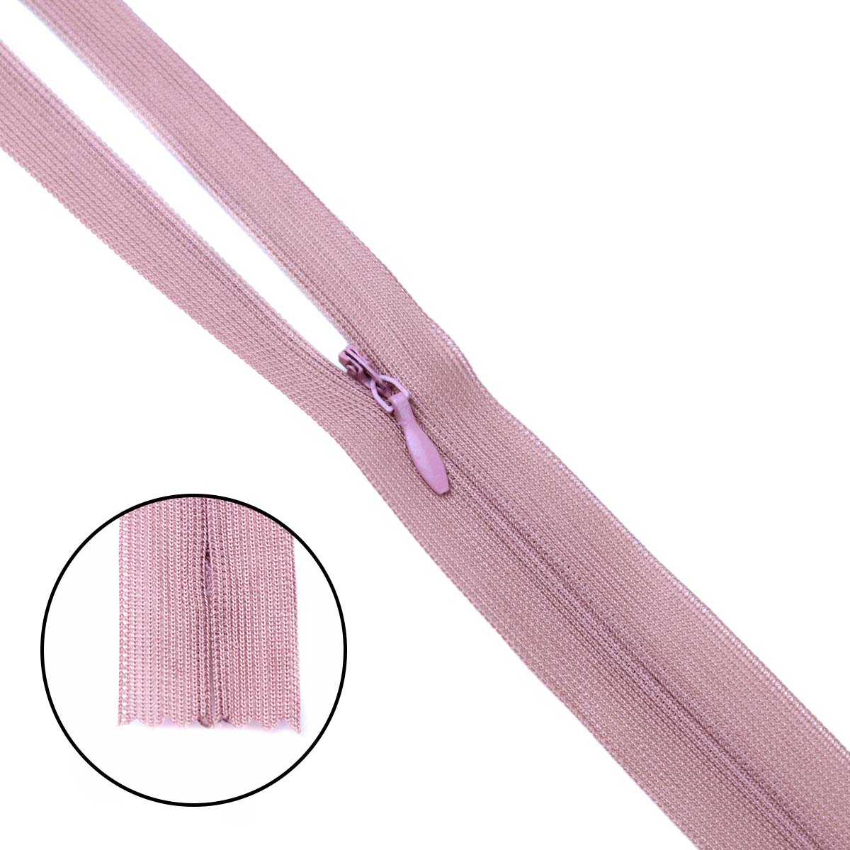 Молния "потайная" тип-0 20 см н/р (уп. 50 шт) № 209 ДС пепельно-розовый