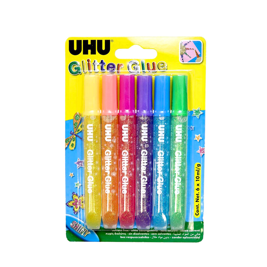 Клеящие блёстки UHU GLITTER GLUE 6*10 мл арт. 39110 (уп. 1 набор)