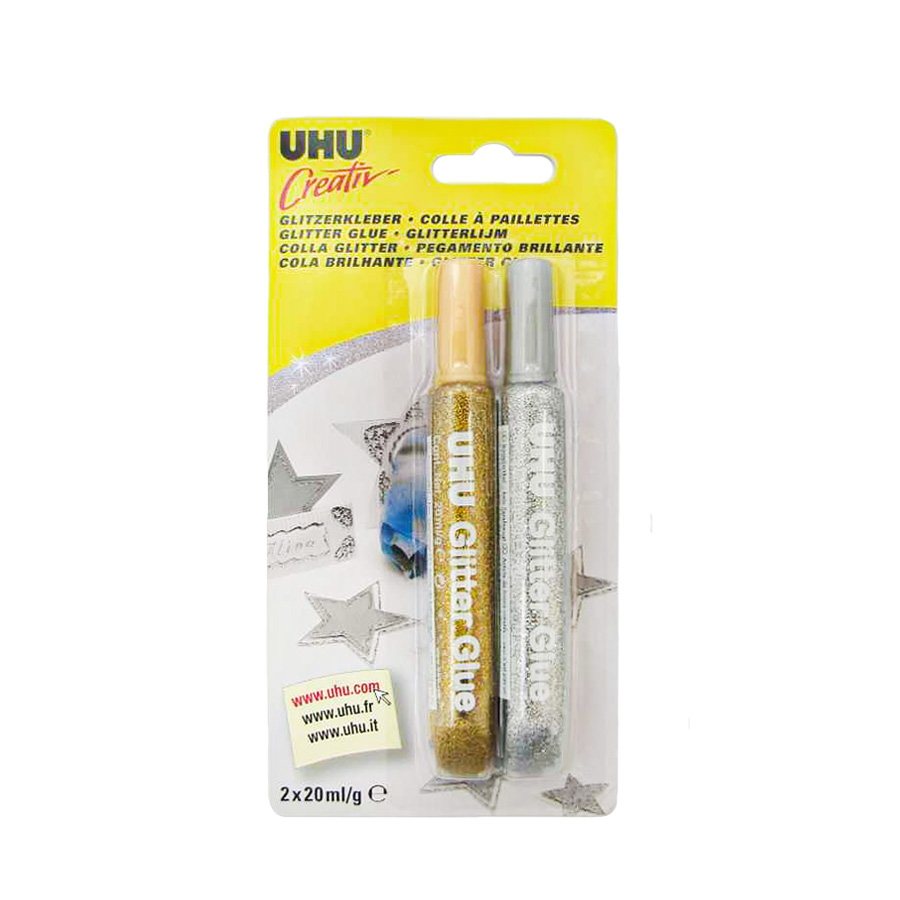 Клеящие блёстки UHU GLITTER GLUE 2x20 мл арт. 44120 (уп. 1 набор)