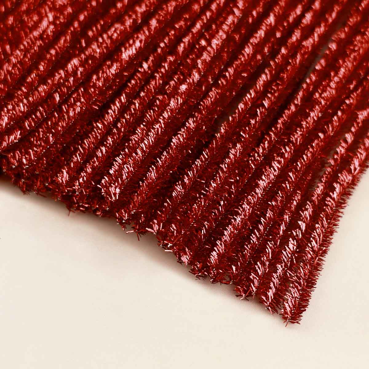 Проволока для плетения с ворсом (синель/шенил) 0,6х30 см (уп. 100 шт) арт. В 011 люрекс красный