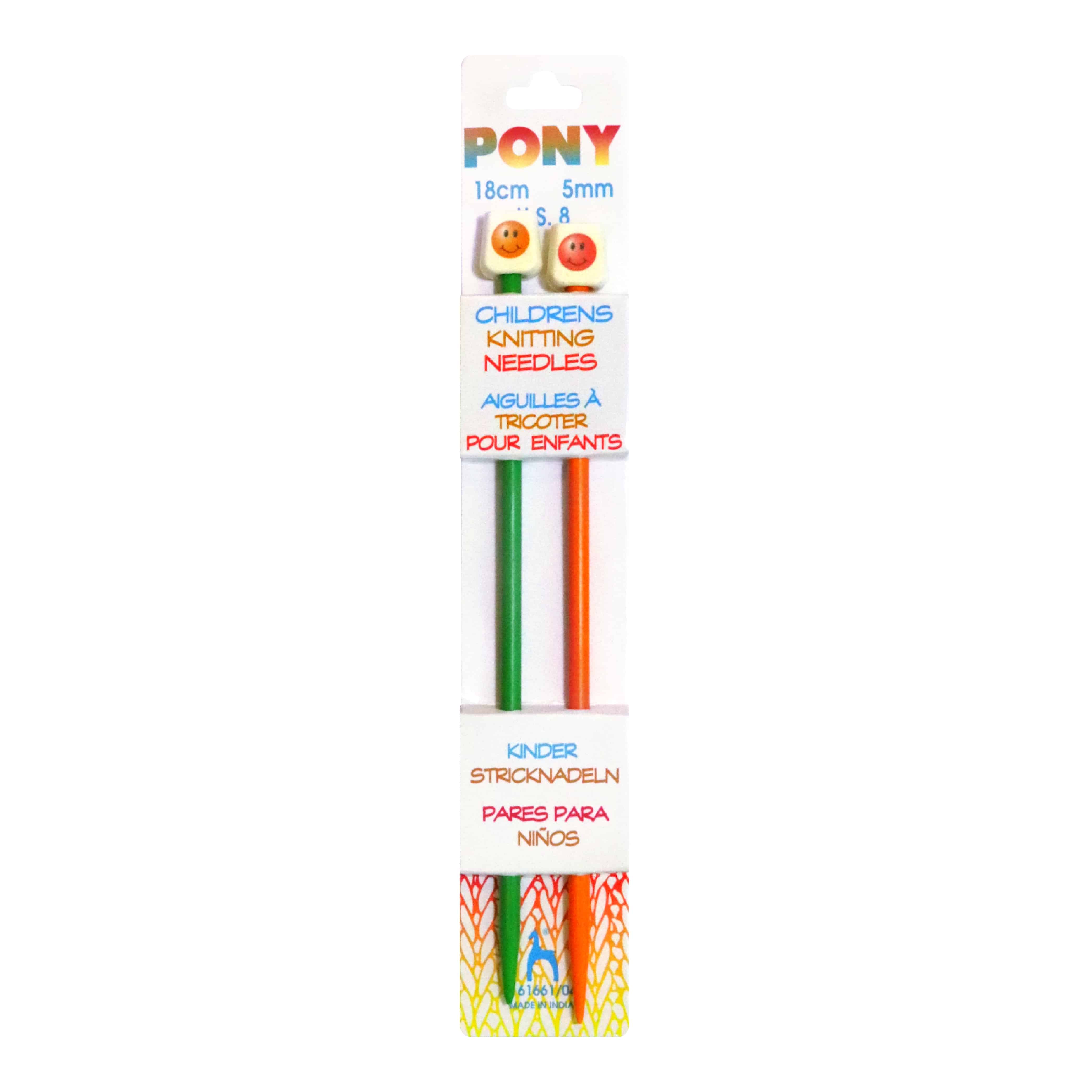 61661/04 Спицы прямые детские &quot;PONY&quot; цветные, дл. - 18 см., диам. - 5,0 пластик